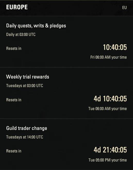 Reset timers for the European megaserver