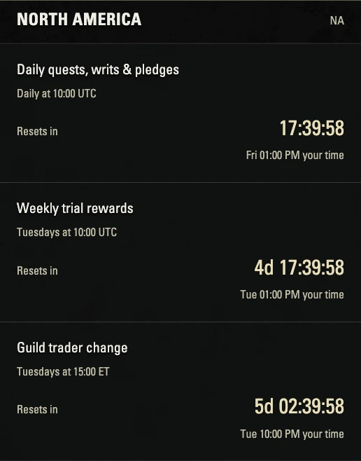 Reset timers for the North American megaserver